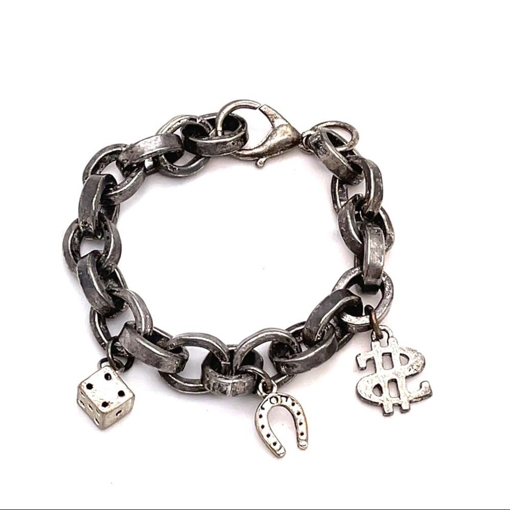Heavy metal bracelet charms dice horseshoe money $ lucky